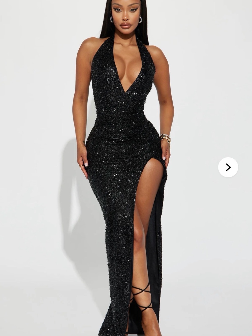 Fashion Nova Hailie Black Sequin Halter Maxi Dress with Thigh Slit